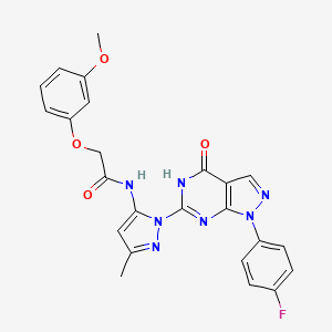 molecular formula C24H20FN7O4 B2723213 N-(1-(1-(4-fluorophenyl)-4-oxo-4,5-dihydro-1H-pyrazolo[3,4-d]pyrimidin-6-yl)-3-methyl-1H-pyrazol-5-yl)-2-(3-methoxyphenoxy)acetamide CAS No. 1020488-48-5