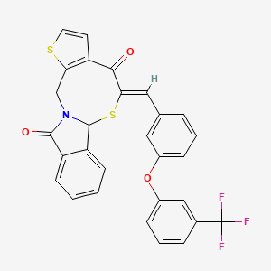 molecular formula C29H18F3NO3S2 B2723217 (9Z)-9-({3-[3-(trifluoromethyl)phenoxy]phenyl}methylidene)-4,10-dithia-1-azatetracyclo[9.7.0.0^{3,7}.0^{12,17}]octadeca-3(7),5,12(17),13,15-pentaene-8,18-dione CAS No. 866008-36-8