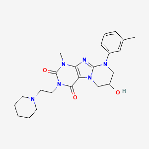 molecular formula C23H30N6O3 B2723233 7-hydroxy-1-methyl-9-(3-methylphenyl)-3-(2-piperidin-1-ylethyl)-7,8-dihydro-6H-purino[7,8-a]pyrimidine-2,4-dione CAS No. 845663-63-0