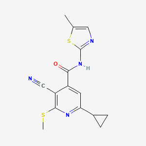 molecular formula C15H14N4OS2 B2723246 3-cyano-6-cyclopropyl-N-(5-methyl-1,3-thiazol-2-yl)-2-(methylsulfanyl)pyridine-4-carboxamide CAS No. 1798731-43-7