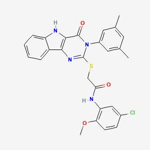 molecular formula C27H23ClN4O3S B2723247 N-(5-chloro-2-methoxyphenyl)-2-((3-(3,5-dimethylphenyl)-4-oxo-4,5-dihydro-3H-pyrimido[5,4-b]indol-2-yl)thio)acetamide CAS No. 536706-15-7