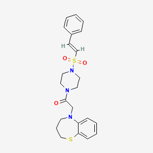 molecular formula C23H27N3O3S2 B2723250 2-(3,4-dihydro-2H-1,5-benzothiazepin-5-yl)-1-[4-[(E)-2-phenylethenyl]sulfonylpiperazin-1-yl]ethanone CAS No. 1030769-88-0