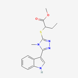 molecular formula C16H18N4O2S B2723255 methyl 2-((5-(1H-indol-3-yl)-4-methyl-4H-1,2,4-triazol-3-yl)thio)butanoate CAS No. 852143-38-5