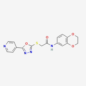 molecular formula C17H14N4O4S B2723261 N-(2,3-二氢-1,4-苯并二氧杂环己-6-基)-2-[(5-吡啶-4-基-1,3,4-噁二唑-2-基)硫代]乙酰胺 CAS No. 750619-48-8
