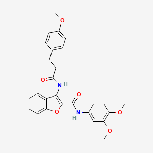 molecular formula C27H26N2O6 B2723265 N-(3,4-dimethoxyphenyl)-3-(3-(4-methoxyphenyl)propanamido)benzofuran-2-carboxamide CAS No. 872612-79-8