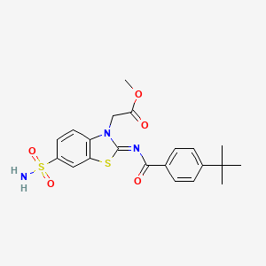 molecular formula C21H23N3O5S2 B2723292 (Z)-methyl 2-(2-((4-(tert-butyl)benzoyl)imino)-6-sulfamoylbenzo[d]thiazol-3(2H)-yl)acetate CAS No. 865199-14-0