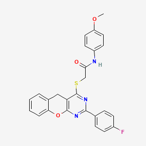 molecular formula C26H20FN3O3S B2723299 2-((2-(4-fluorophenyl)-5H-chromeno[2,3-d]pyrimidin-4-yl)thio)-N-(4-methoxyphenyl)acetamide CAS No. 872200-00-5
