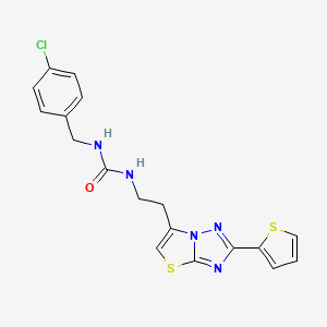 molecular formula C18H16ClN5OS2 B2723306 1-(4-Chlorobenzyl)-3-(2-(2-(thiophen-2-yl)thiazolo[3,2-b][1,2,4]triazol-6-yl)ethyl)urea CAS No. 1207002-75-2