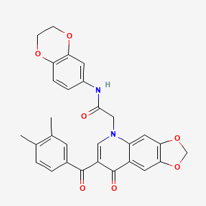 molecular formula C29H24N2O7 B2723313 N-(2,3-dihydro-1,4-benzodioxin-6-yl)-2-[7-(3,4-dimethylbenzoyl)-8-oxo-[1,3]dioxolo[4,5-g]quinolin-5-yl]acetamide CAS No. 866349-70-4
