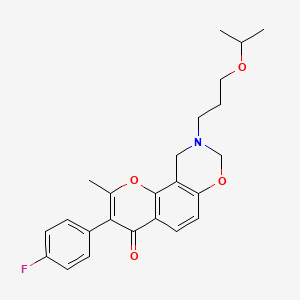 molecular formula C24H26FNO4 B2723347 3-(4-fluorophenyl)-9-(3-isopropoxypropyl)-2-methyl-9,10-dihydrochromeno[8,7-e][1,3]oxazin-4(8H)-one CAS No. 1010910-72-1