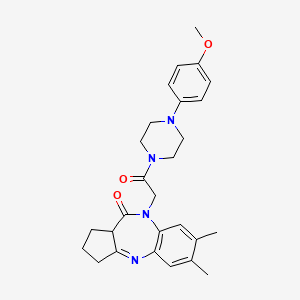 molecular formula C27H32N4O3 B2723368 9-{2-[4-(4-methoxyphenyl)piperazin-1-yl]-2-oxoethyl}-6,7-dimethyl-2,3,9,10a-tetrahydrobenzo[b]cyclopenta[e][1,4]diazepin-10(1H)-one CAS No. 1251590-55-2