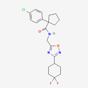 molecular formula C21H24ClF2N3O2 B2723374 1-(4-氯苯基)-N-((3-(4,4-二氟环己基)-1,2,4-噁二唑-5-基)甲基)环戊烷甲酰胺 CAS No. 2034333-90-7