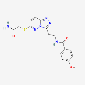 molecular formula C17H18N6O3S B2723380 N-[2-[6-(2-amino-2-oxoethyl)sulfanyl-[1,2,4]triazolo[4,3-b]pyridazin-3-yl]ethyl]-4-methoxybenzamide CAS No. 872995-50-1