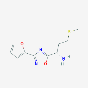 molecular formula C10H13N3O2S B2723398 1-[3-(Furan-2-yl)-1,2,4-oxadiazol-5-yl]-3-(methylsulfanyl)propan-1-amine CAS No. 1247855-82-8