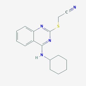 molecular formula C16H18N4S B2723409 2-[4-(环己基氨基)喹唑啉-2-基]硫醇乙腈 CAS No. 1023481-81-3