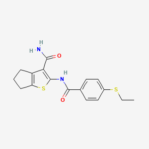 molecular formula C17H18N2O2S2 B2723413 2-(4-(乙硫基)苯甲酰氨基)-5,6-二氢-4H-环戊[b]噻吩-3-甲酰胺 CAS No. 886931-11-9