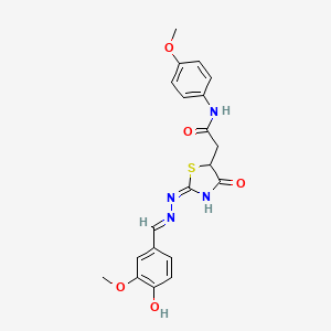 molecular formula C20H20N4O5S B2723420 2-((E)-2-((E)-(4-hydroxy-3-methoxybenzylidene)hydrazono)-4-oxothiazolidin-5-yl)-N-(4-methoxyphenyl)acetamide CAS No. 615282-33-2