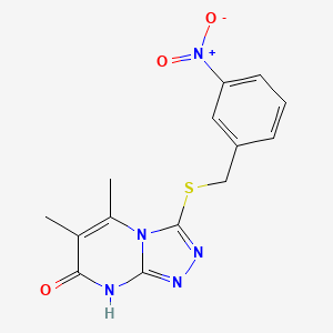molecular formula C14H13N5O3S B2723428 5,6-dimethyl-3-((3-nitrobenzyl)thio)-[1,2,4]triazolo[4,3-a]pyrimidin-7(8H)-one CAS No. 895007-19-9