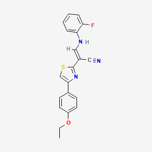 molecular formula C20H16FN3OS B2723433 (E)-2-(4-(4-ethoxyphenyl)thiazol-2-yl)-3-((2-fluorophenyl)amino)acrylonitrile CAS No. 372971-53-4