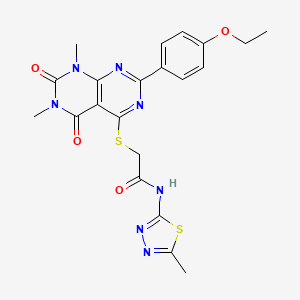 molecular formula C21H21N7O4S2 B2723438 2-((2-(4-ethoxyphenyl)-6,8-dimethyl-5,7-dioxo-5,6,7,8-tetrahydropyrimido[4,5-d]pyrimidin-4-yl)thio)-N-(5-methyl-1,3,4-thiadiazol-2-yl)acetamide CAS No. 893910-20-8