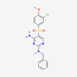 molecular formula C19H19ClN4O3S B2723452 N~2~-苄基-5-[(3-氯-4-甲氧基苯基)磺酰基]-N~2~-甲基嘧啶-2,4-二胺 CAS No. 1251676-33-1