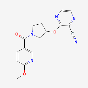 molecular formula C16H15N5O3 B2723504 3-((1-(6-Methoxynicotinoyl)pyrrolidin-3-yl)oxy)pyrazine-2-carbonitrile CAS No. 2034206-66-9