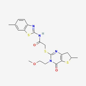 molecular formula C20H22N4O3S3 B2723510 2-((3-(2-methoxyethyl)-6-methyl-4-oxo-3,4,6,7-tetrahydrothieno[3,2-d]pyrimidin-2-yl)thio)-N-(6-methylbenzo[d]thiazol-2-yl)acetamide CAS No. 851410-21-4