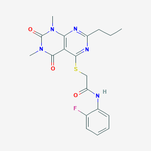 molecular formula C19H20FN5O3S B2723511 2-(1,3-dimethyl-2,4-dioxo-7-propylpyrimido[4,5-d]pyrimidin-5-yl)sulfanyl-N-(2-fluorophenyl)acetamide CAS No. 852171-02-9