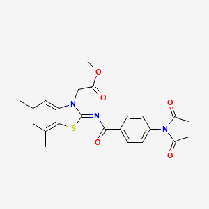 molecular formula C23H21N3O5S B2723522 (Z)-methyl 2-(2-((4-(2,5-dioxopyrrolidin-1-yl)benzoyl)imino)-5,7-dimethylbenzo[d]thiazol-3(2H)-yl)acetate CAS No. 1322259-53-9