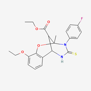 molecular formula C22H23FN2O4S B2723532 ethyl 10-ethoxy-3-(4-fluorophenyl)-2-methyl-4-thioxo-3,4,5,6-tetrahydro-2H-2,6-methano-1,3,5-benzoxadiazocine-11-carboxylate CAS No. 1023529-39-6