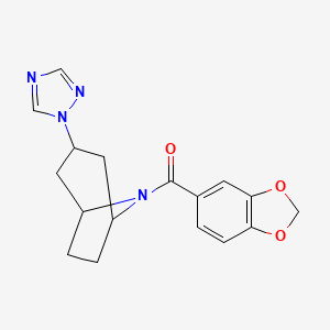 molecular formula C17H18N4O3 B2723578 ((1R,5S)-3-(1H-1,2,4-triazol-1-yl)-8-azabicyclo[3.2.1]octan-8-yl)(benzo[d][1,3]dioxol-5-yl)methanone CAS No. 2191265-25-3
