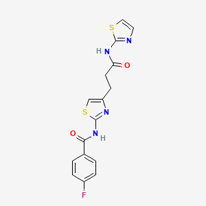 molecular formula C16H13FN4O2S2 B2723597 4-fluoro-N-(4-(3-oxo-3-(thiazol-2-ylamino)propyl)thiazol-2-yl)benzamide CAS No. 1021265-98-4