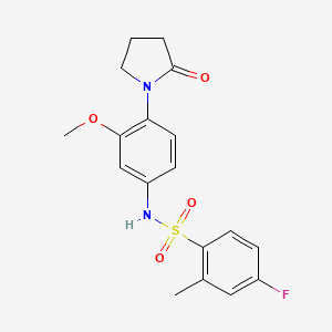 molecular formula C18H19FN2O4S B2723629 4-氟-N-(3-甲氧基-4-(2-氧代吡咯烷-1-基)苯基)-2-甲基苯磺酰胺 CAS No. 942012-85-3