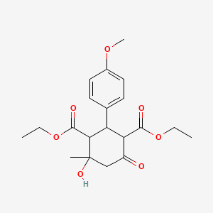 molecular formula C20H26O7 B2723631 Diethyl 4-hydroxy-2-(4-methoxyphenyl)-4-methyl-6-oxocyclohexane-1,3-dicarboxylate CAS No. 79988-76-4