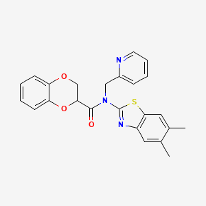 molecular formula C24H21N3O3S B2723642 N-(5,6-二甲基苯并[d]噻唑-2-基)-N-(吡啶-2-甲基)-2,3-二氢苯并[b][1,4]二氧杂环己烷-2-羧酰胺 CAS No. 941968-26-9