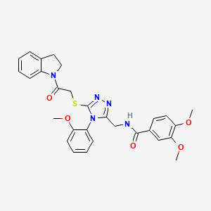 molecular formula C29H29N5O5S B2723650 N-((5-((2-(indolin-1-yl)-2-oxoethyl)thio)-4-(2-methoxyphenyl)-4H-1,2,4-triazol-3-yl)methyl)-3,4-dimethoxybenzamide CAS No. 309969-16-2