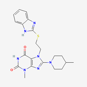 molecular formula C21H25N7O2S B2723655 7-(2-((1H-benzo[d]imidazol-2-yl)thio)ethyl)-3-methyl-8-(4-methylpiperidin-1-yl)-1H-purine-2,6(3H,7H)-dione CAS No. 476482-79-8