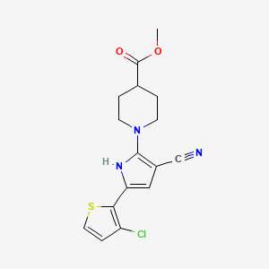 molecular formula C16H16ClN3O2S B2723660 甲酸-1-[5-(3-氯噻吩-2-基)-3-氰基-1H-吡咯-2-基]哌啶-4-羧酸酯 CAS No. 477854-08-3
