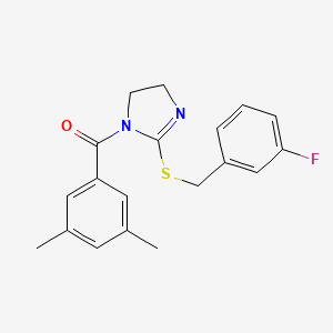 molecular formula C19H19FN2OS B2723662 (3,5-二甲基苯基)(2-((3-氟苯甲基)硫)-4,5-二氢-1H-咪唑-1-基)甲酮 CAS No. 851864-81-8
