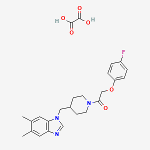 molecular formula C25H28FN3O6 B2723680 1-(4-((5,6-二甲基-1H-苯并[d]咪唑-1-基)甲基哌啶-1-基)-2-(4-氟苯氧基)乙酮 草酸盐 CAS No. 1351591-62-2