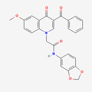molecular formula C26H20N2O6 B2723695 2-(3-苄酰-6-甲氧基-4-氧代-1,4-二氢喹啉-1-基)-N-(2H-1,3-苯并二氧杂环戊烷-5-基)乙酰胺 CAS No. 902278-71-1