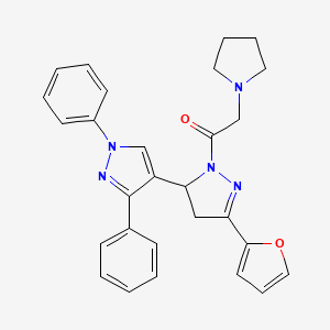 molecular formula C28H27N5O2 B2723701 1-(5-(呋喃-2-基)-1',3'-二苯基-3,4-二氢-1'H,2H-[3,4'-联吡唑]-2-基)-2-(吡咯啉-1-基)乙酮 CAS No. 956744-88-0