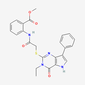 molecular formula C24H22N4O4S B2723707 methyl 2-(2-((3-ethyl-4-oxo-7-phenyl-4,5-dihydro-3H-pyrrolo[3,2-d]pyrimidin-2-yl)thio)acetamido)benzoate CAS No. 1021230-08-9