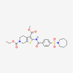 molecular formula C25H31N3O7S2 B2723709 6-ethyl 3-methyl 2-(4-(azepan-1-ylsulfonyl)benzamido)-4,5-dihydrothieno[2,3-c]pyridine-3,6(7H)-dicarboxylate CAS No. 449781-42-4