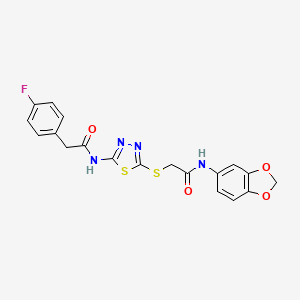 molecular formula C19H15FN4O4S2 B2723710 N-(benzo[d][1,3]dioxol-5-yl)-2-((5-(2-(4-fluorophenyl)acetamido)-1,3,4-thiadiazol-2-yl)thio)acetamide CAS No. 868977-25-7