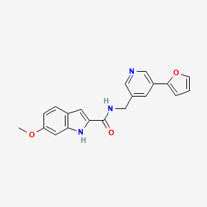 molecular formula C20H17N3O3 B2723716 N-((5-(呋喃-2-基)吡啶-3-基)甲基)-6-甲氧基-1H-吲哚-2-甲酰胺 CAS No. 2034341-44-9