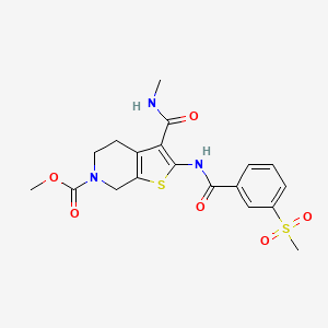 molecular formula C19H21N3O6S2 B2723725 甲基-3-(甲基氨基甲酰)-2-(3-(甲磺基)苯甲酰氨基)-4,5-二氢噻吩-6(7H)-羧酸二乙酯 CAS No. 886960-24-3