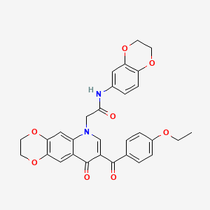 molecular formula C30H26N2O8 B2723728 N-(2,3-二氢-1,4-苯并二噁嗪-6-基)-2-[8-(4-乙氧苯甲酰)-9-氧代-2,3-二氢-[1,4]二噁嗪[2,3-g]喹啉-6-基]乙酰胺 CAS No. 866345-20-2