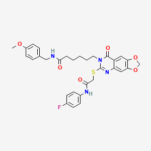 molecular formula C31H31FN4O6S B2723736 6-[6-({2-[(4-氟苯基)氨基]-2-氧代乙基}硫)-8-氧代[1,3]二噁嗪[4,5-g]喹啉-7(8H)-基]-N-(4-甲氧基苯甲基)己酰胺 CAS No. 688061-17-8