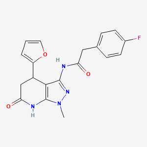 molecular formula C19H17FN4O3 B2723761 2-(4-氟苯基)-N-(4-(呋喃-2-基)-1-甲基-6-氧代-4,5,6,7-四氢-1H-吡唑啉[3,4-b]吡啶-3-基)乙酰胺 CAS No. 1172495-28-1